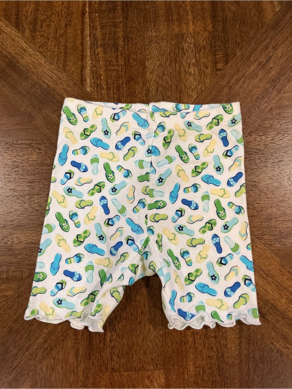 Gymboree 6-12 Months White Shorts with Blue & Green Flip-Flop Print